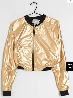 Bench Metallic Gold Bomber Summer Jacket with Black Trim